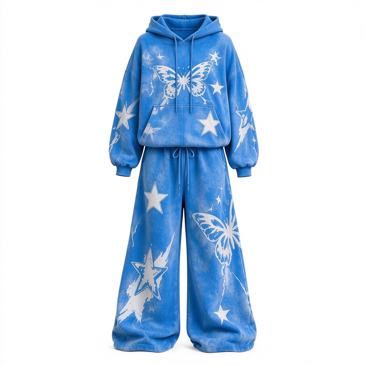 Butterfly & Star Print Oversized Hoodie Tracksuit 2 Piece Activewear Set