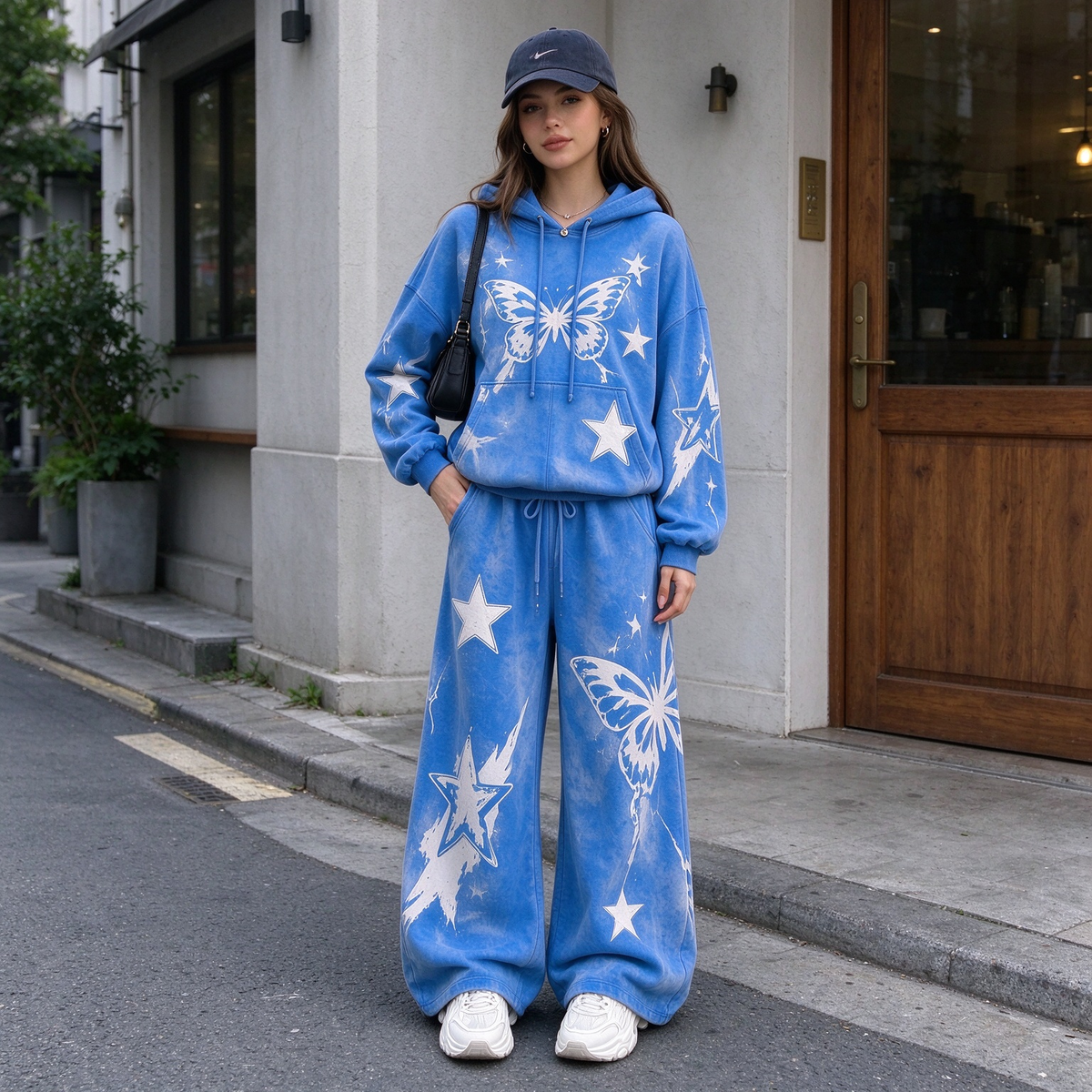 Butterfly & Star Print Oversized Hoodie Tracksuit 2 Piece Activewear Set