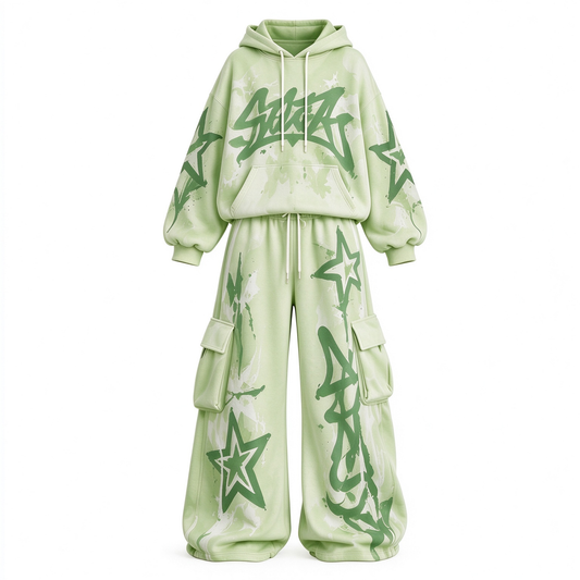 Star Graffiti Oversized Hoodie & Cargo Sweatpants 2 Piece Activewear Set