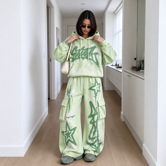 Star Graffiti Oversized Hoodie & Cargo Sweatpants 2 Piece Activewear Set